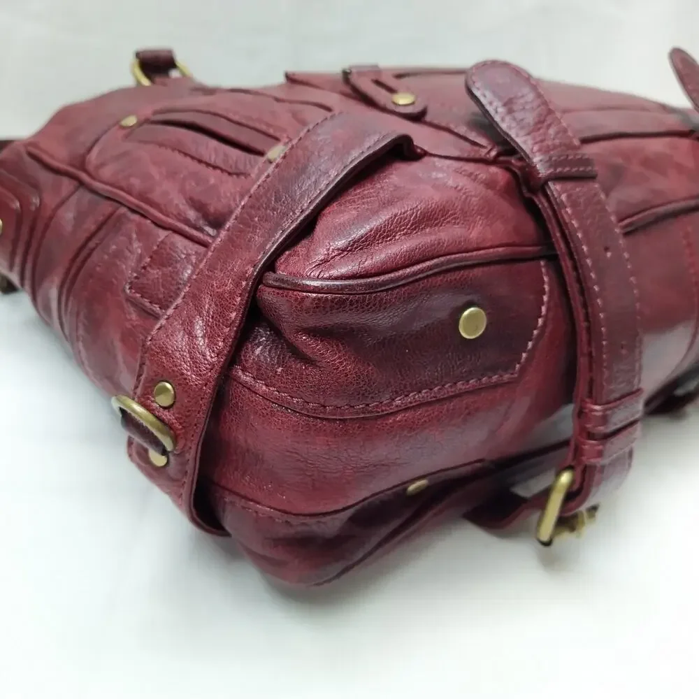 Rebecca Minkoff Rapture Burgundy Leather Tassel Double Handles Satchel Bag